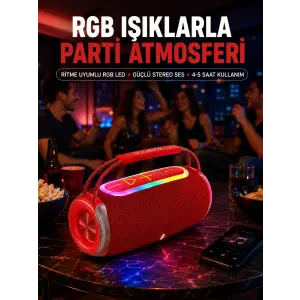 20W Güçlü Ses Çift Sürücülü RGB LED Işıklı Bluetooth 5.3 Hoparlör