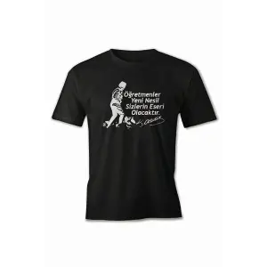 24 Kasım Öğretmenler Günü Hediye Baskılı Oversize Bisiklet Yaka T-shirt - Siyah