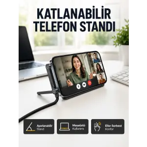 240W Type-C to Type-C Telefon Stand Özellikli Şarj Kablosu