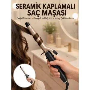 25 mm Seramik Saç Maşası Kalın Bukle ve Hacimli Dalga İçin Yeni Nesil