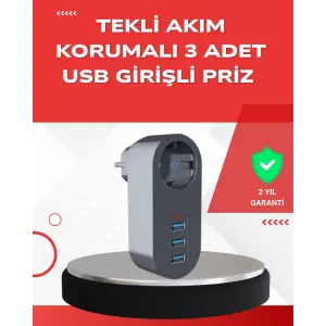 2500W Güç Destekli Akım Korumalı Priz – 3 USB Çıkışlı