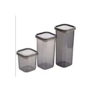 3 Adet 3 Boy Plastik Kanoz Saklama Kabı Kapaklı Kare Model