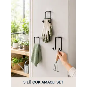 3 Adet Yapışkanlı Askılık Çok Amaçlı Ev Düzenleme Askı Seti