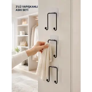 3lü Duvar Tipi Yapışkanlı Askılık Ev ve Yaşam Alanları İçin Pratik Set