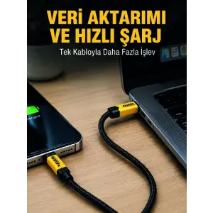 3ü 1 Arada USB Şarj Kablosu 240W Hızlı Şarj ve Veri Aktarım Kablosu