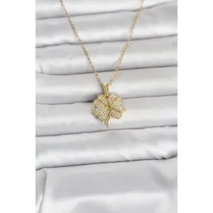 316L Çelik Gold Renk Açılabilir Yonca Model Zirkon Taşlı Kadın Kolye
