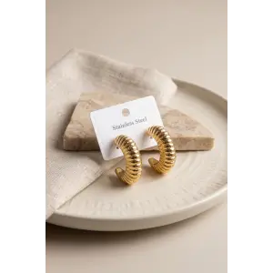 316L Çelik Gold Renk Bombeli Kroasan Model Küpe
