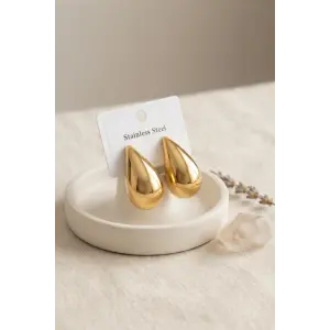 316L Çelik Gold Renk Damla Model Küpe