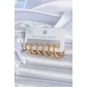 316L Çelik Gold Renk Halka Model Kadın Küpe Seti