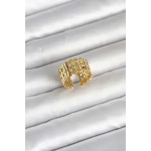 316L Çelik Gold Renk Hasır Model Kadın Yüzük