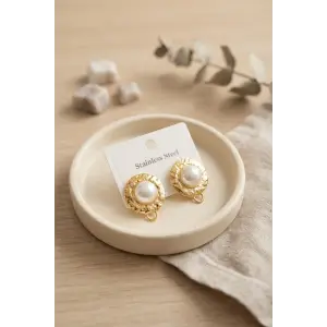 316L Çelik Gold Renk İncili Model Küpe