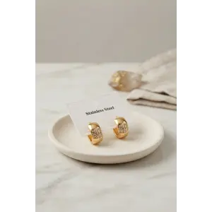 316L Çelik Gold Renk Kalın Halka Tasarım Model Küpe