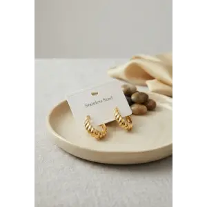 316L Çelik Gold Renk Kıvrımlı Halka Model Küpe