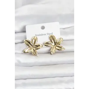 316L Çelik Gold Renk Lotus Çiçeği Model Kadın Küpe