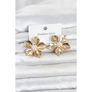 316L Çelik Gold Renk Lotus Çiçek Model Kadın Küpe