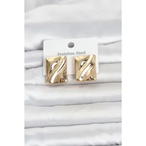 316L Çelik Gold Renk Plaka Model Kadın Küpe
