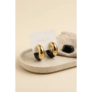 316L Çelik Gold Renk Siyah Halka Model Kadın Küpe