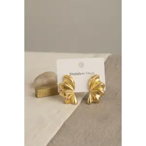 316L Çelik Gold Renk Vintage 3D Dalgalı Model Küpe