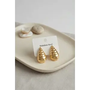 316L Çelik Gold Renk Vintage Damla Model Küpe