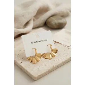316L Çelik Gold Renk Yelpaze Model Küpe