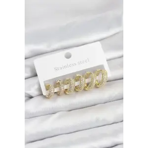 316L Çelik Gold Renk Zirkon Taşlı Halka Küpe Seti