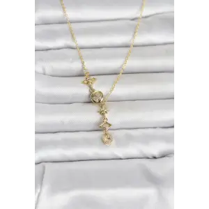 316L Çelik Gold Renk Zirkon Taşlı Y Kadın Kolye