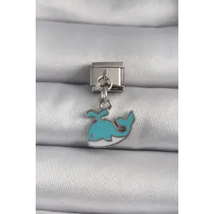 316L Çelik Gümüş Renk Sallantı Mavi Balina Model Nomination Charm