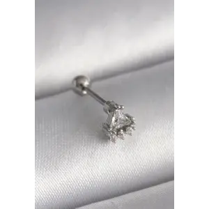 316L Çelik Gümüş Renk Üçgen Zirkon Taşlı Tragus Piercing