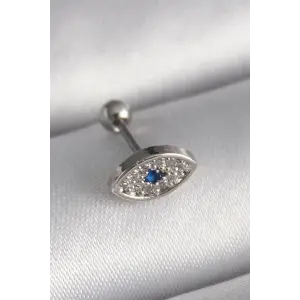 316L Çelik Gümüş Renk Zirkon Taşlı Göz Tragus Piercing