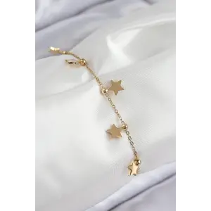 316L Çelik Sıralı Yıldız Model Gold Renk Kadın Bileklik