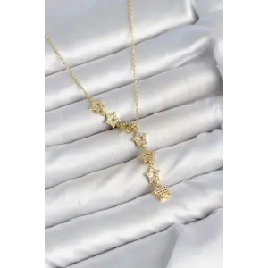 316L Çelik Yıldız Model Gold Renk Zirkon Taşlı Kadın Kolye