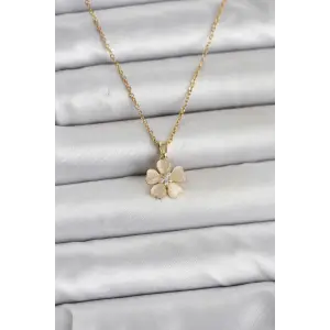 316L Çelik Zincir Gold Renk Yonca Model Kadın Kolye