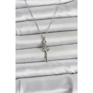 316L Çelik Zincir Gümüş Renk Kılıç Model Kadın Kolye