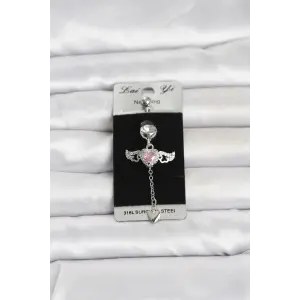 316L Cerrahi Çelik Kanatlı Kalp Model Göbek Piercing