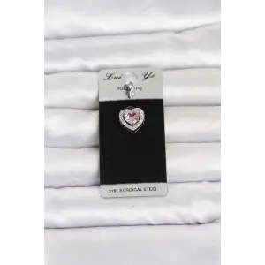 316L Cerrahi Çelik Pembe Kalp Model Göbek Piercing