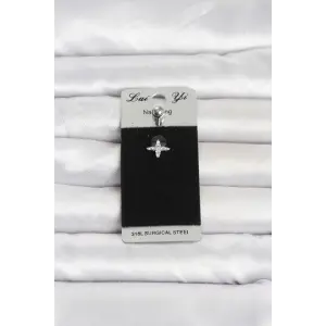 316L Cerrahi Çelik Yıldız Model Zirkon Taşlı Göbek Piercing