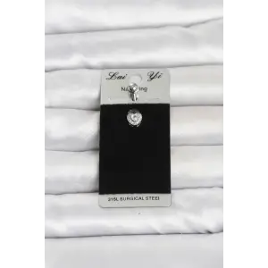 316L Cerrahi Çelik Zirkon Taşlı Kalp Model Göbek Piercing