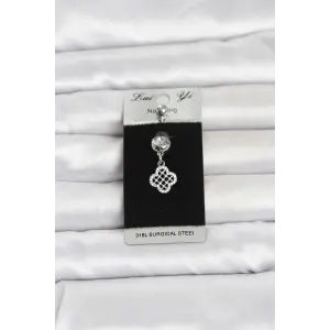 316L Cerrahi Çelik Zirkon Taşlı Sallantılı Yonca Model Göbek Piercing