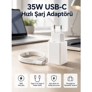 35W USB-C Hızlı Şarj Adaptörü Type-C to C Kablo Seti