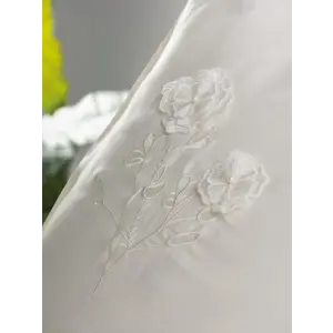3D Nakışlı Çift Kişilik Saten Nev Takımı Pure Ekru