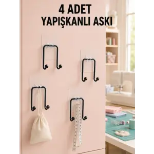 4 Adet Çok Amaçlı Yapışkanlı Askılık Ev Düzenleyici Duvar Askı Seti