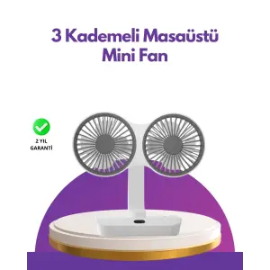 4 Kademeli Hız Ayarlı USB Şarjlı Çift Taraflı Masaüstü Vantilatör