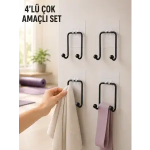 4lü Duvar Tipi Yapışkanlı Askı Pratik Ev ve Banyo Askılık Seti