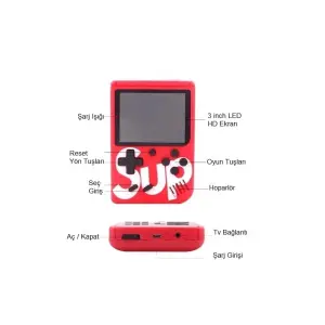 400 nostalji oyunlu mini atari çift kol kırmızı renk bluetooth yok oyun konsolu - Elektronik