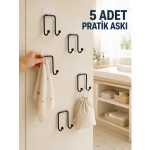 5li Duvar Tipi Yapışkanlı Askı Pratik Ev ve Yaşam Alanı Askılık Seti