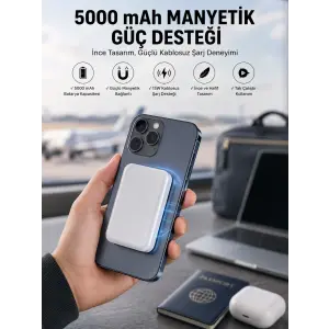 5000 Mah İOS Uyumlu Magsafe Kablosuz Şarj Hızlı Şarj Desteği