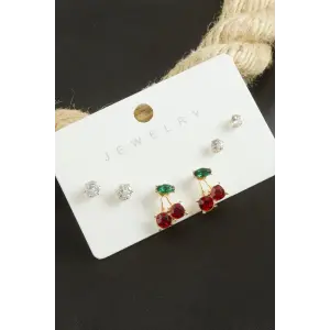 6 Adet Kiraz Zirkon Taşlı Küpe