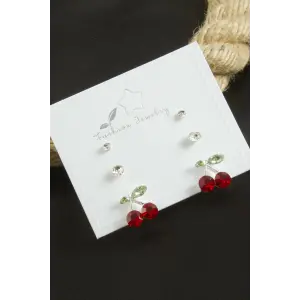 6 Adet Kiraz Zirkon Taşlı Küpe