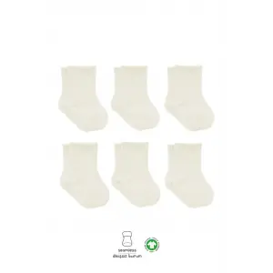 6Lı Basic Penye Soket Çorap 10101 Ekru