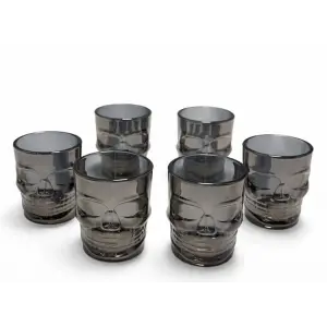 6lı Kurukafa Siyah Cam Shot Bardağı Seti